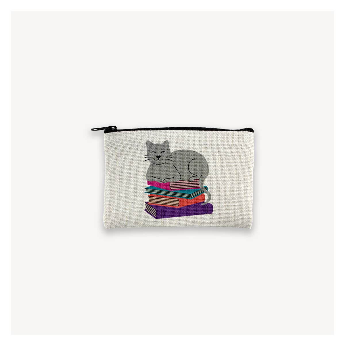 Book Stack Cat - Small Zip Pouch
