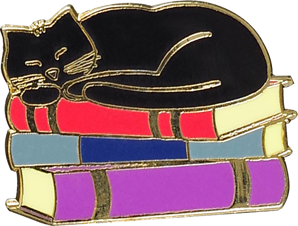 Cat with Books Enamel Pin