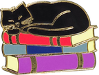 Cat with Books Enamel Pin
