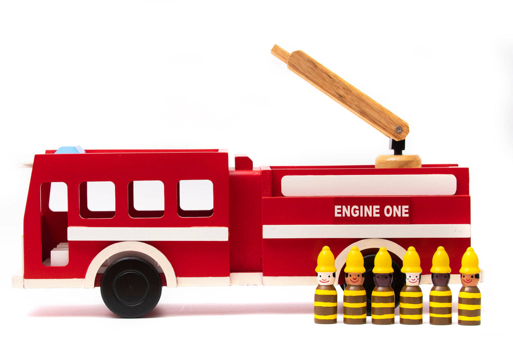 Wooden Fire Truck with Firefighters