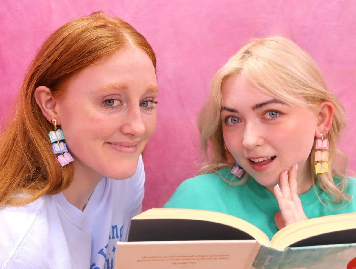 Rainbow Dangling Books Earrings