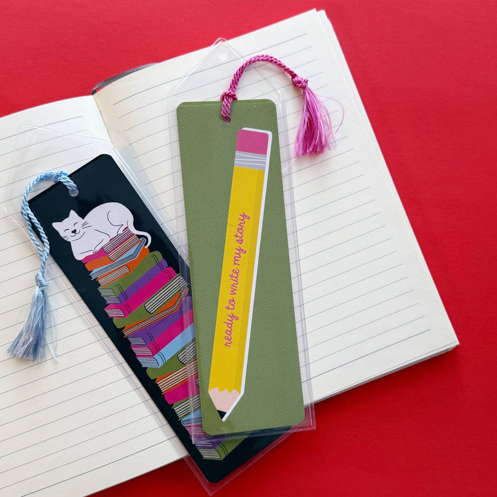 Book Stack Bookstore Cat Bookmark with tassel