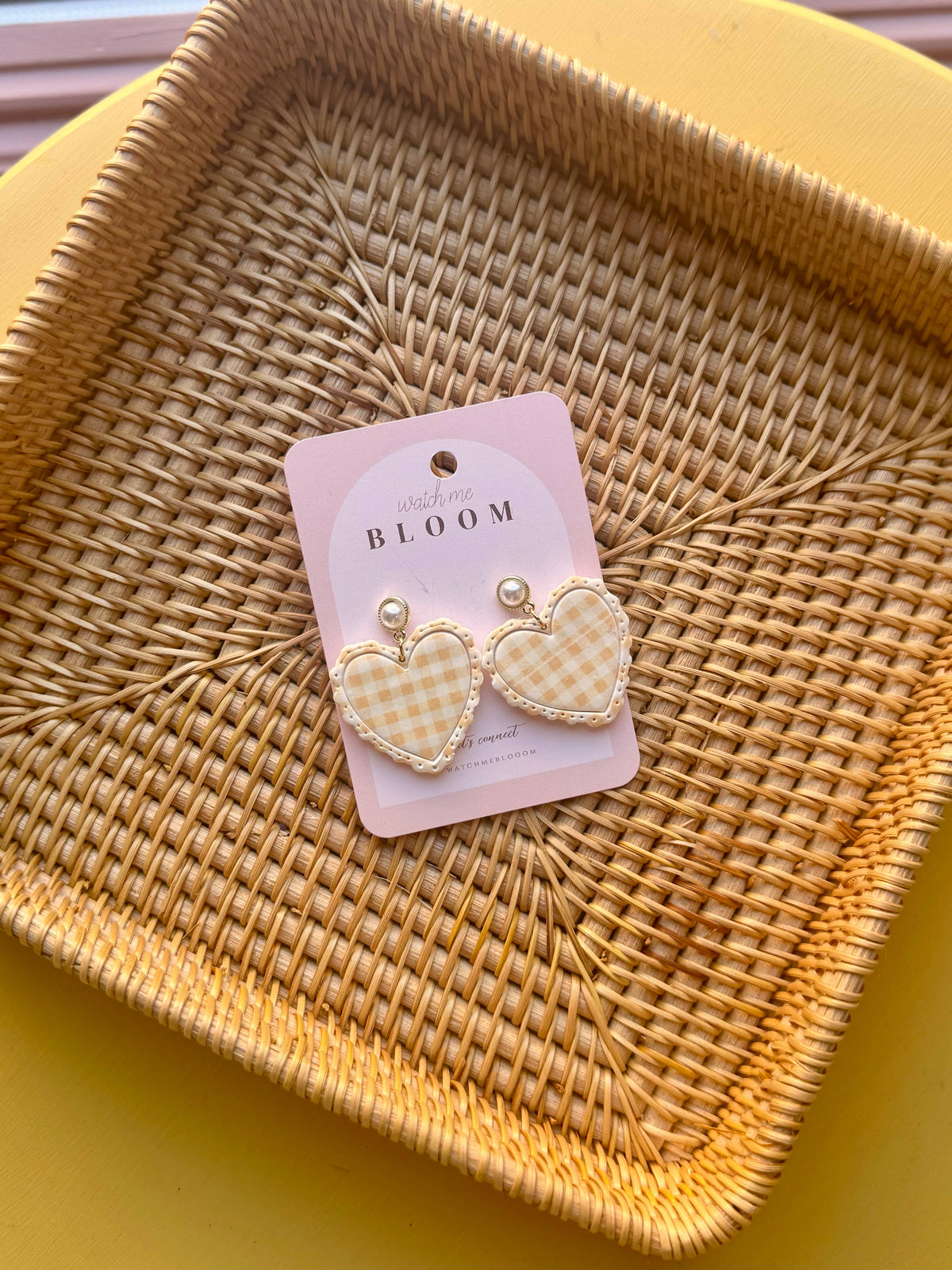 Yellow Gingham Ruffle Hearts | Handmade Polymer Clay Earring
