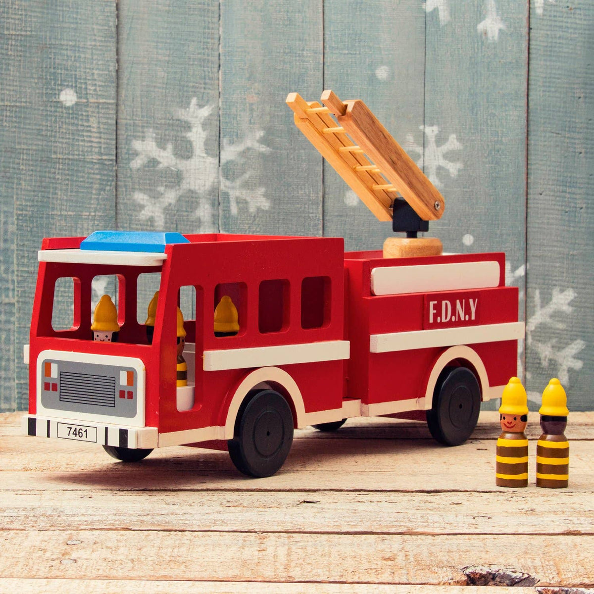 Wooden Fire Truck with Firefighters