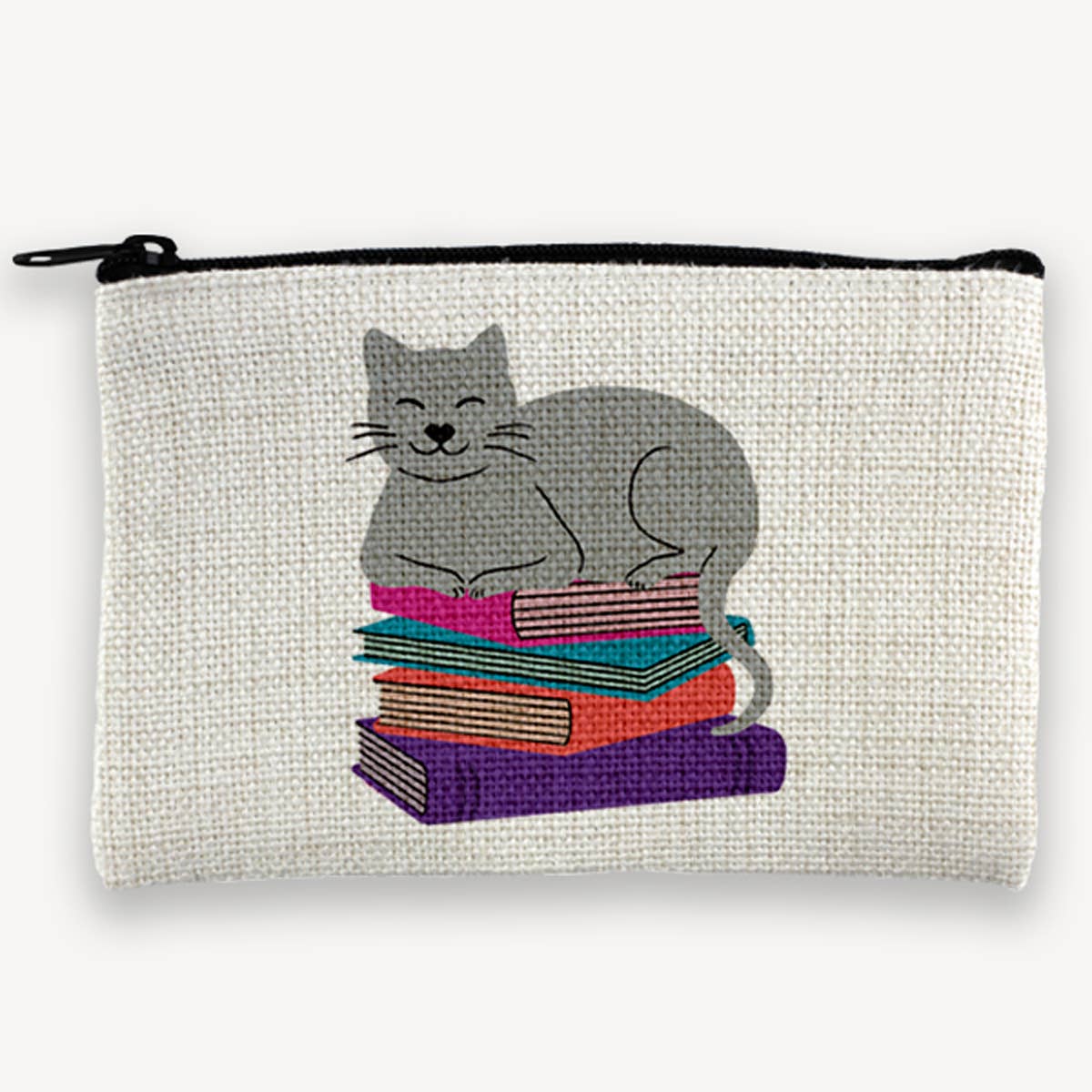 Book Stack Cat - Small Zip Pouch